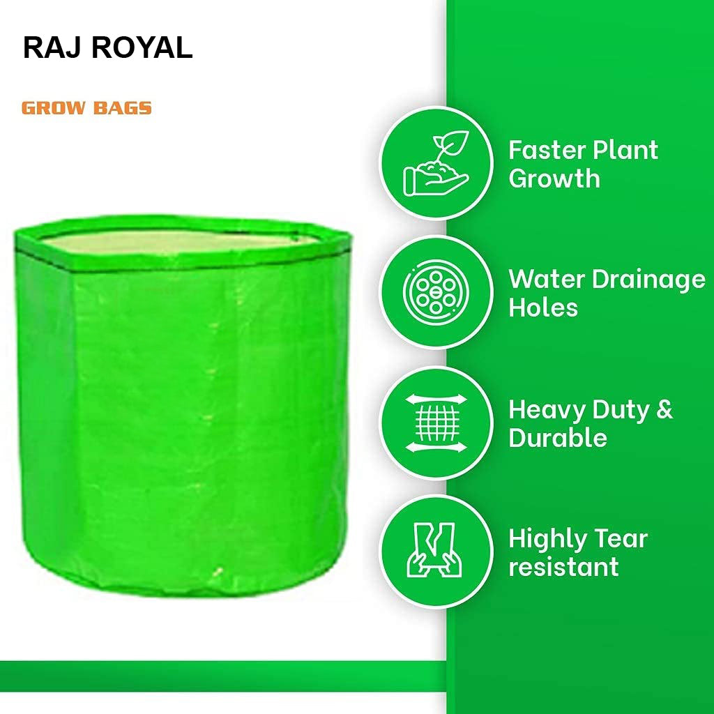 "Raj Royal Heavy Duty HDPE UV Stabilized Plant Grow Bags 24 x 9 inch, 260 GSM Strong, Home Gardening / Terrace And Balcony Gardening Leafy Vegetable Planting Pots, Plant Bags (Pack of 5)"