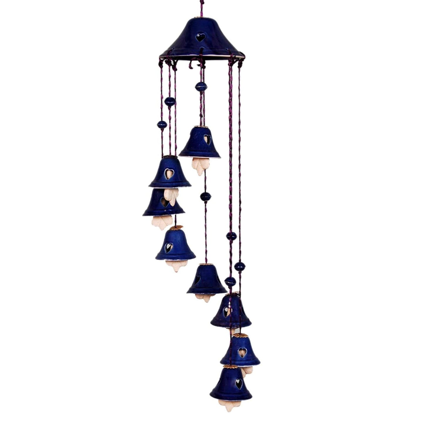 Raj Royal Handmade Ceramic Melodious Positive Sound Energy Wind Chimes Bell (8 Bells) Shape for Office Garden Bedroom Balcony Outdoor Home Decor - (65 cm, Blue)