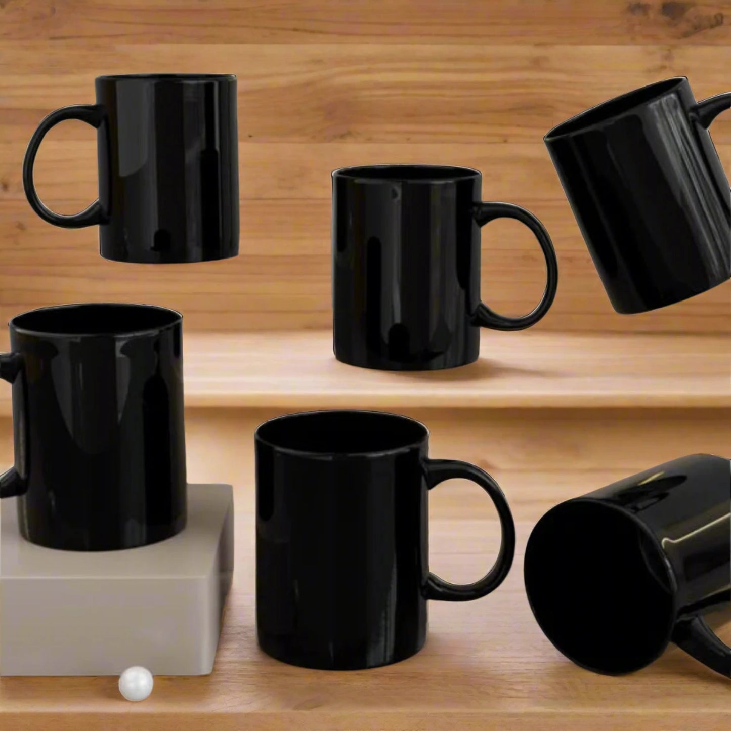 Ceramic Mugs - Black Pipe Coffee Mug (Set of 6)