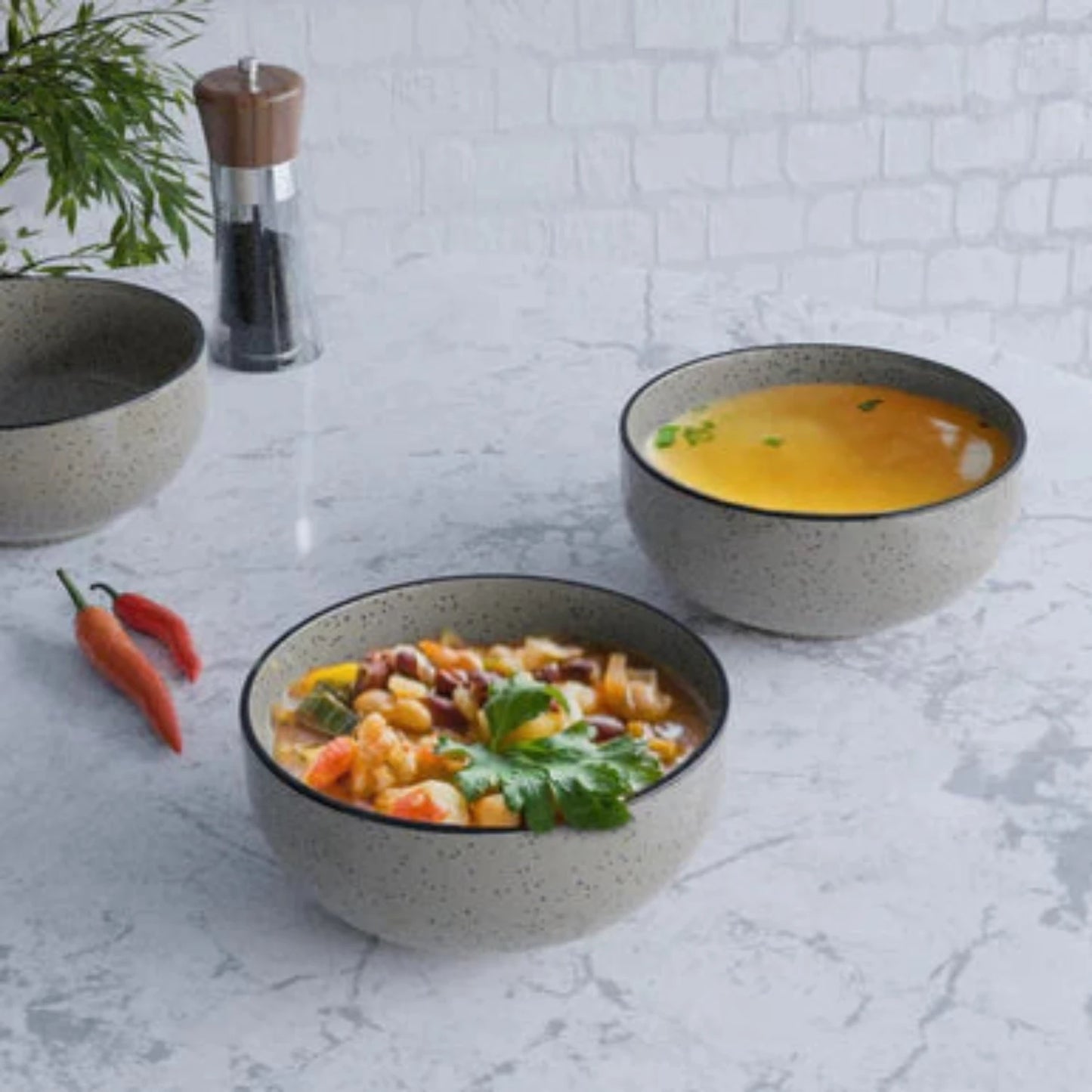 Handcrafted Glossy Grey 2 Ceramic Dinner Plate with 2 Serving Bowl