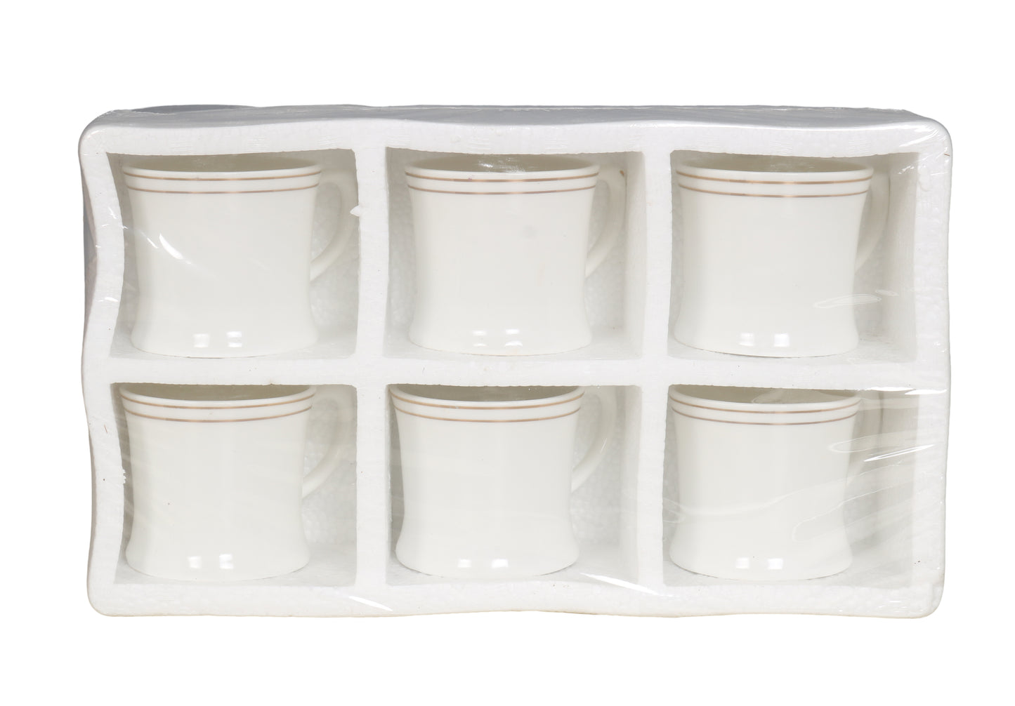 RAJ ROYAL Bone China Tea Coffee Cup Set Plain with Gold Line (Set of 6, 125 ML Each)