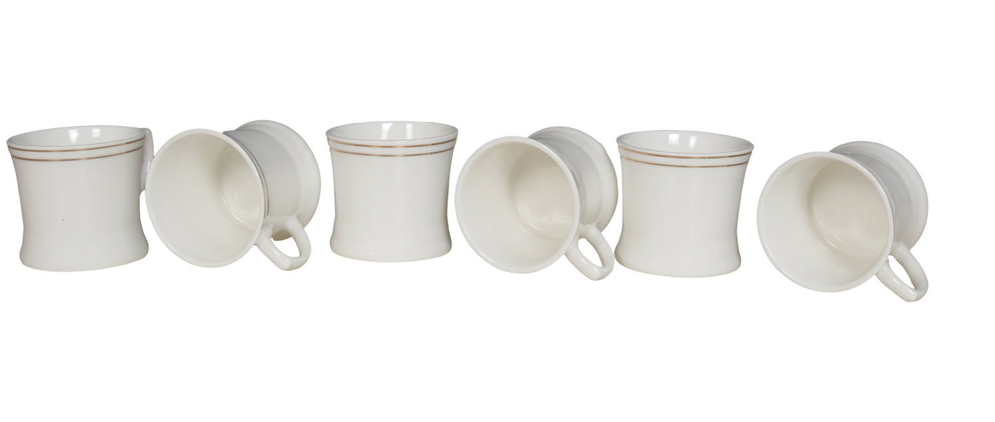 RAJ ROYAL Bone China Tea Coffee Cup Set Plain with Gold Line (Set of 6, 125 ML Each)
