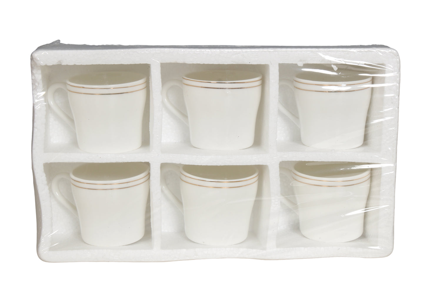 RAJ ROYAL Bone China Tea Coffee Cup Set Plain with Gold Line (Set of 6, 125 ML Each)