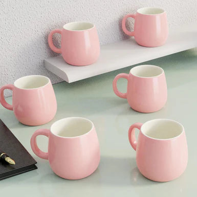 Pink Ceramic Ovule Shape Cups Set of 6 (Set of 6)