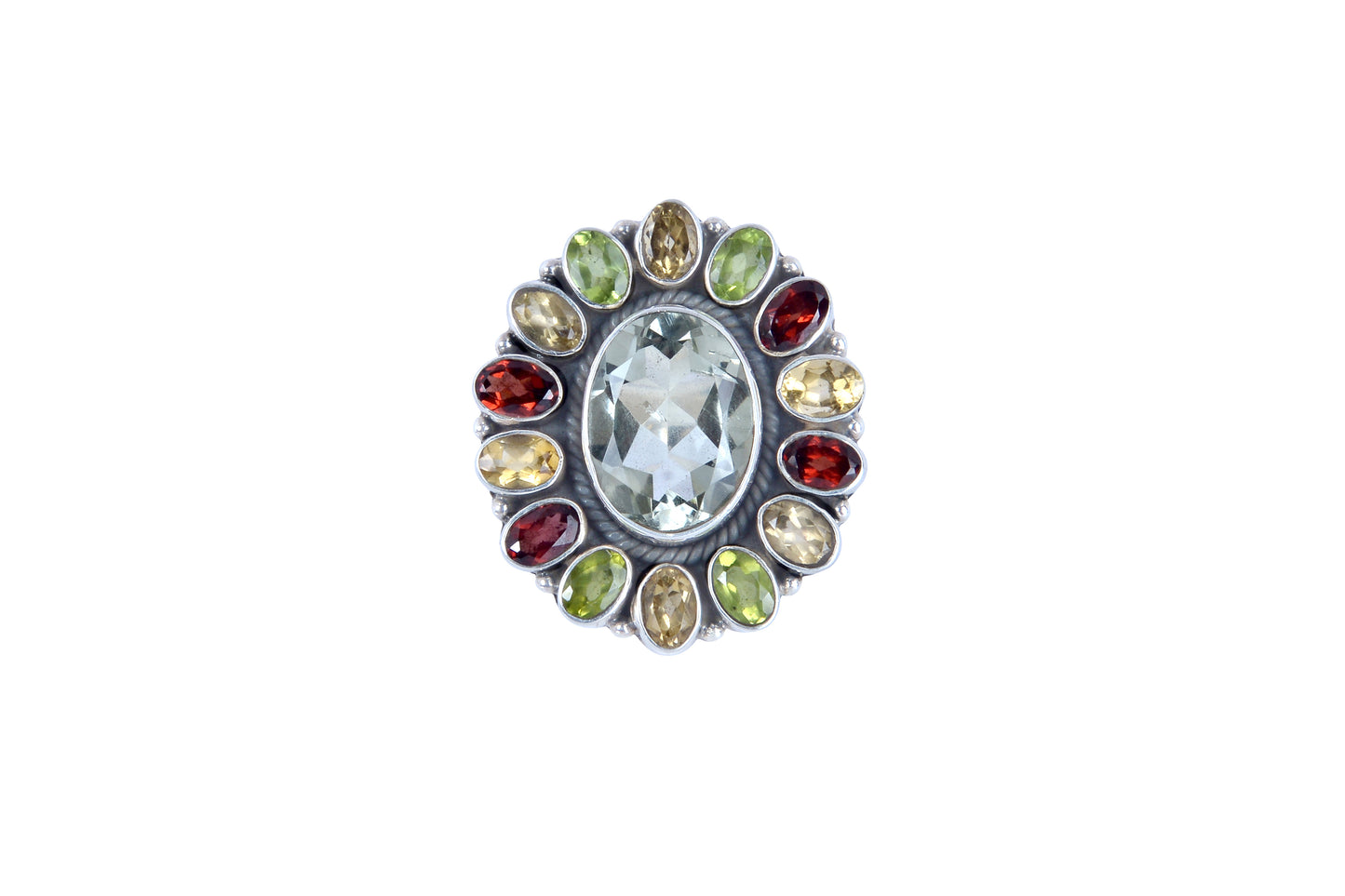 RAJ ROYAL Natural Gemstone Flower Ring in 925 Sterling Silver
