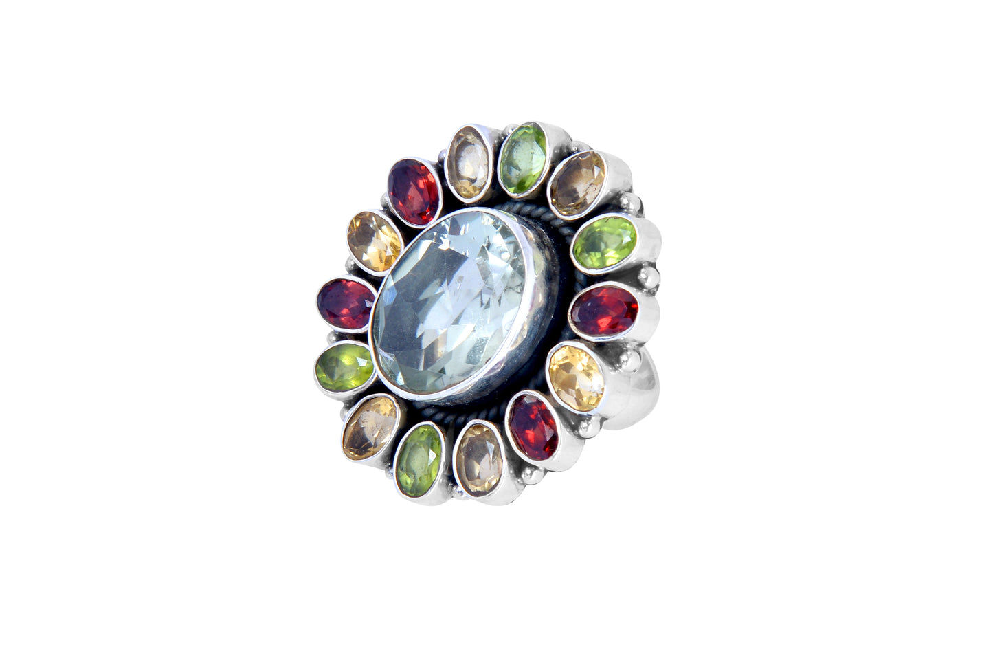 RAJ ROYAL Natural Gemstone Flower Ring in 925 Sterling Silver