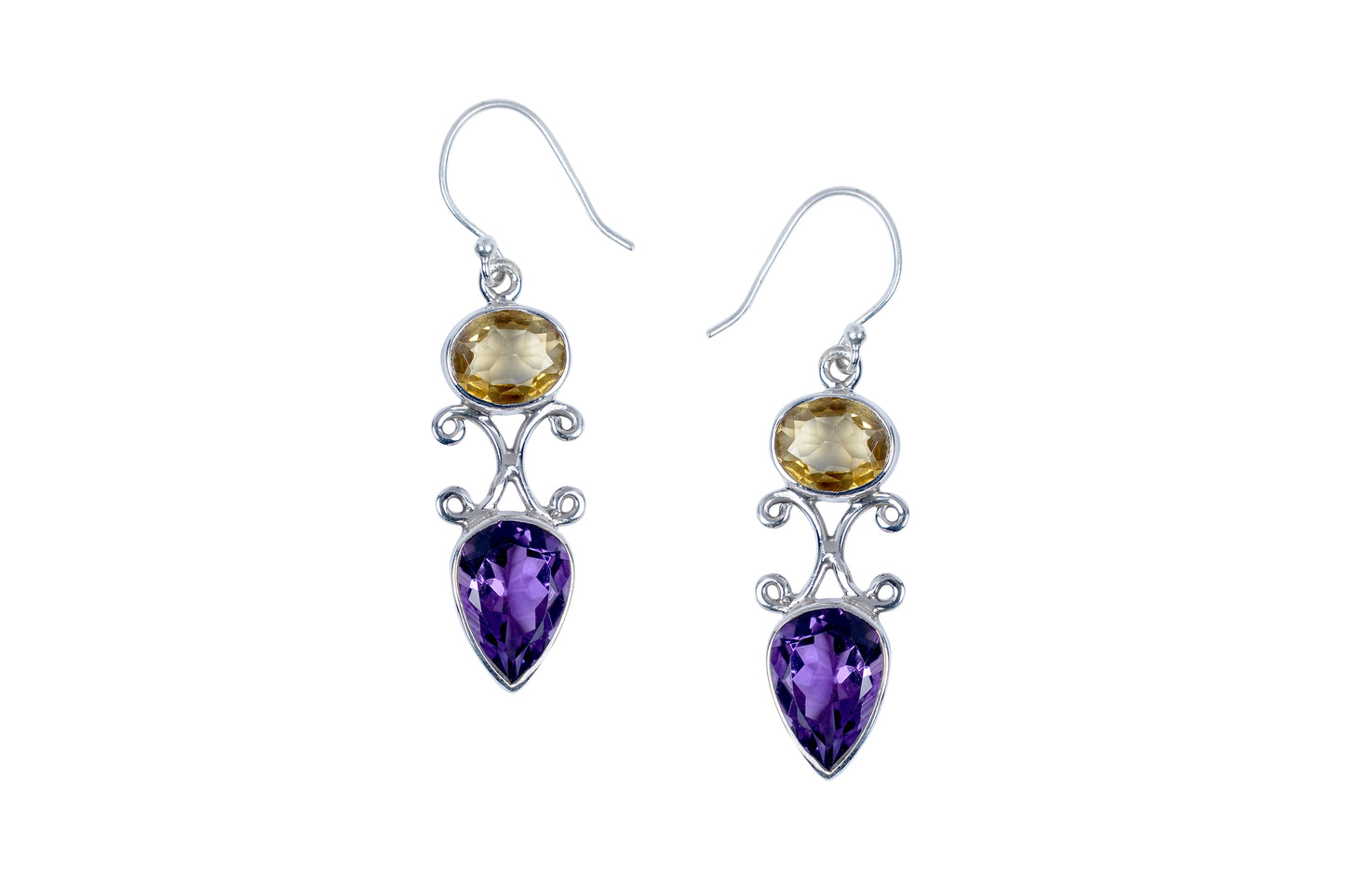 RAJ ROYAL Natural Amethyst And Citrine Stud Earring in 925 Sterling