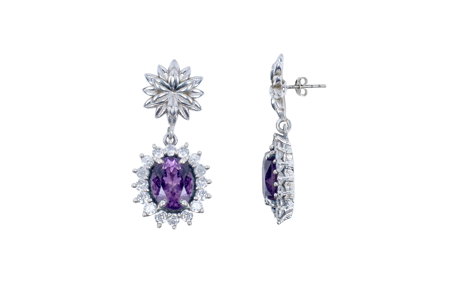 RAJ ROYAL Natural Amethyst Stud Earring in 925 Sterling Silver