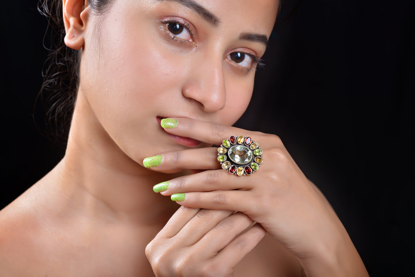 RAJ ROYAL Natural Gemstone Flower Ring in 925 Sterling Silver