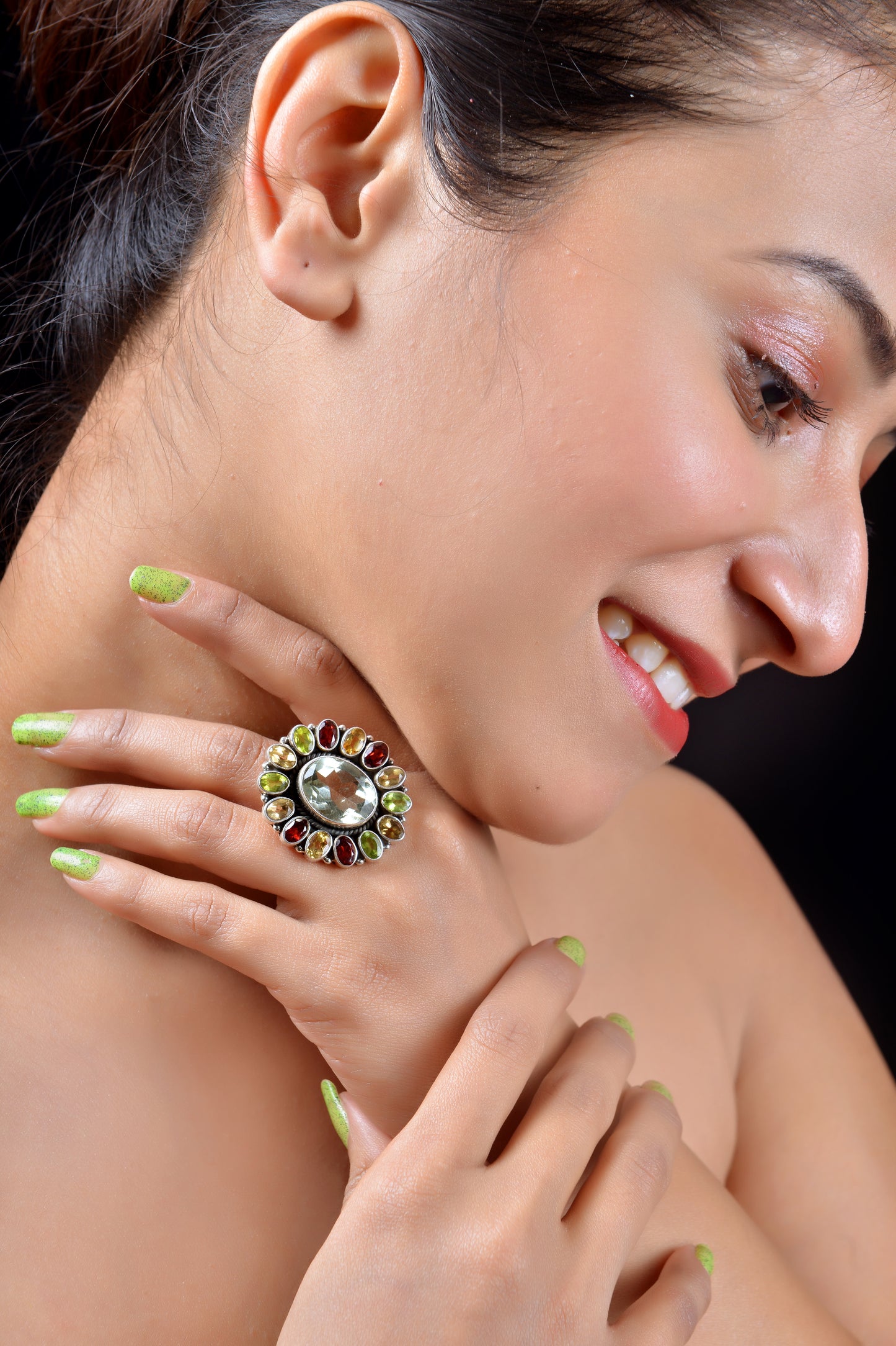RAJ ROYAL Natural Gemstone Flower Ring in 925 Sterling Silver