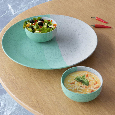 Tritone Green Matte 2 Ceramic Dinner Plate with 2 Serving Bowl