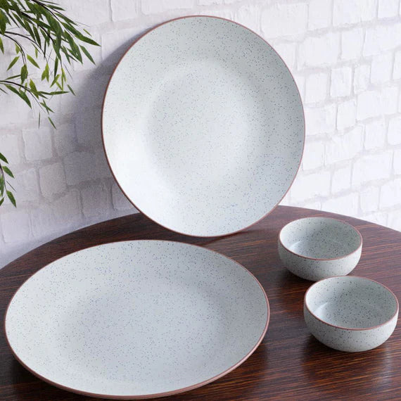 White Matte Brown 2 Ceramic Dinner Plate with 2 Serving Bowl