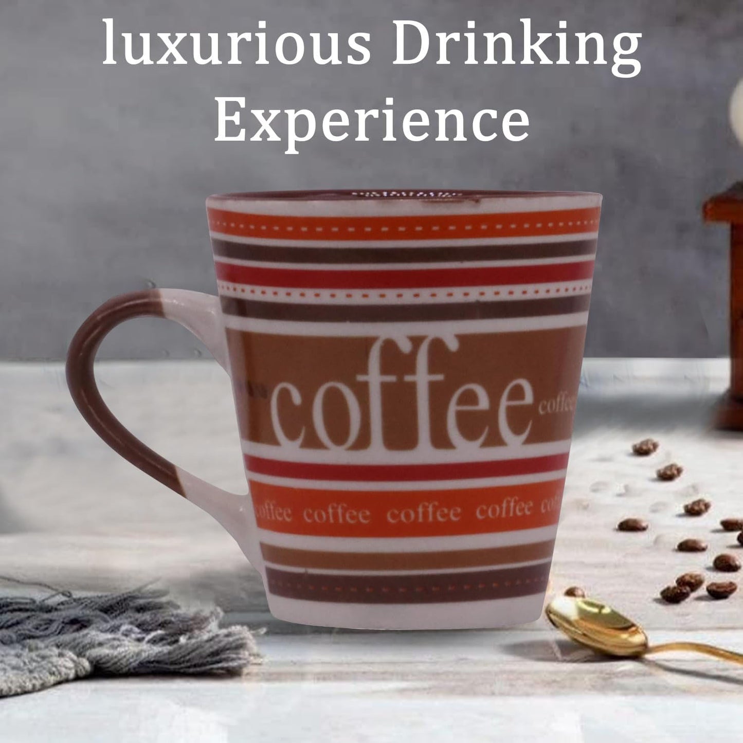 RAJ ROYAL Coffee Lining Printed Design Cups for Green Tea Coffee Milk Mug Kulhad Tea Cups for Girlfriend Boyfriend Best Friend Small Kids Couples Gift Item 300 ml (Brown)