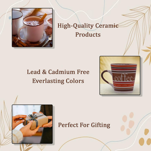 RAJ ROYAL Coffee Lining Printed Design Cups for Green Tea Coffee Milk Mug Kulhad Tea Cups for Girlfriend Boyfriend Best Friend Small Kids Couples Gift Item 300 ml (Brown)