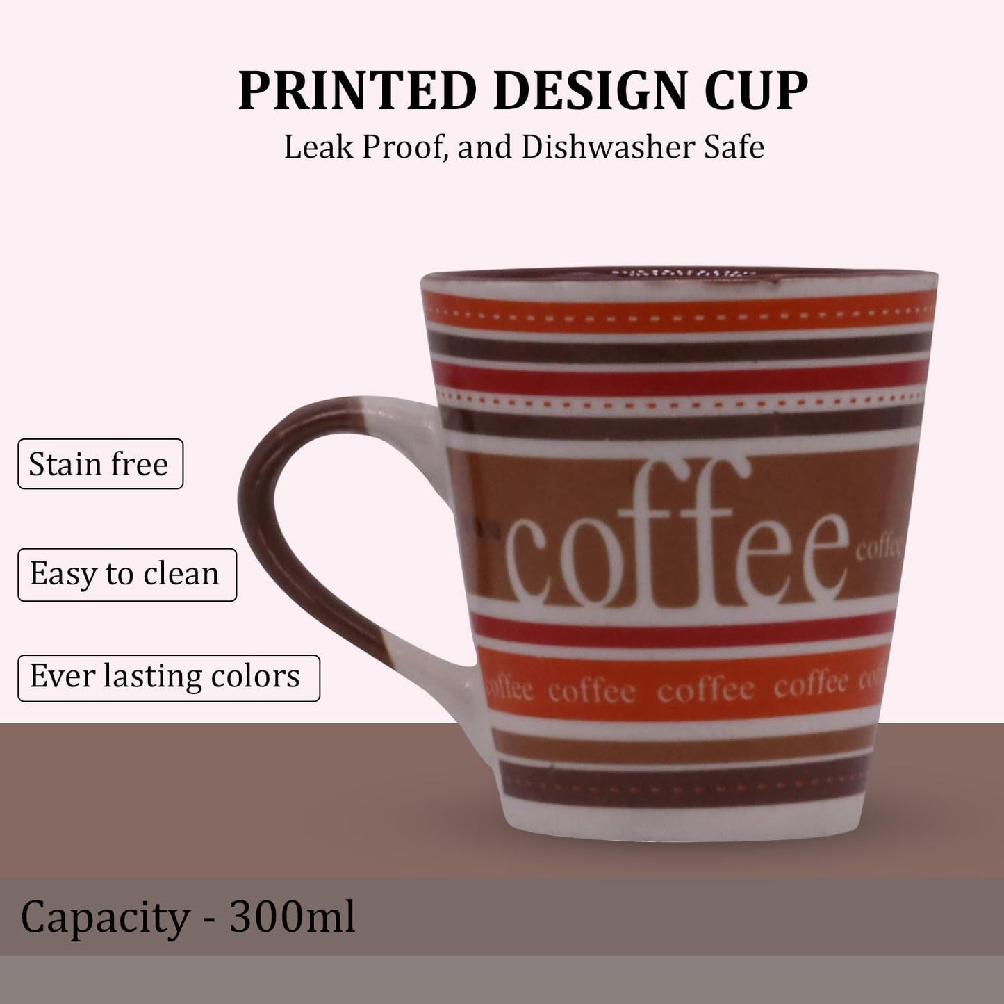 RAJ ROYAL Coffee Lining Printed Design Cups for Green Tea Coffee Milk Mug Kulhad Tea Cups for Girlfriend Boyfriend Best Friend Small Kids Couples Gift Item 300 ml (Brown)