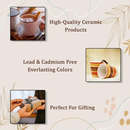 RAJ ROYAL Coffee Lining Printed Design Cups for Green Tea Coffee Milk Mug Kulhad Tea Cups for Girlfriend Boyfriend Best Friend Small Kids Couples Gift Item 300 ml (Brown)