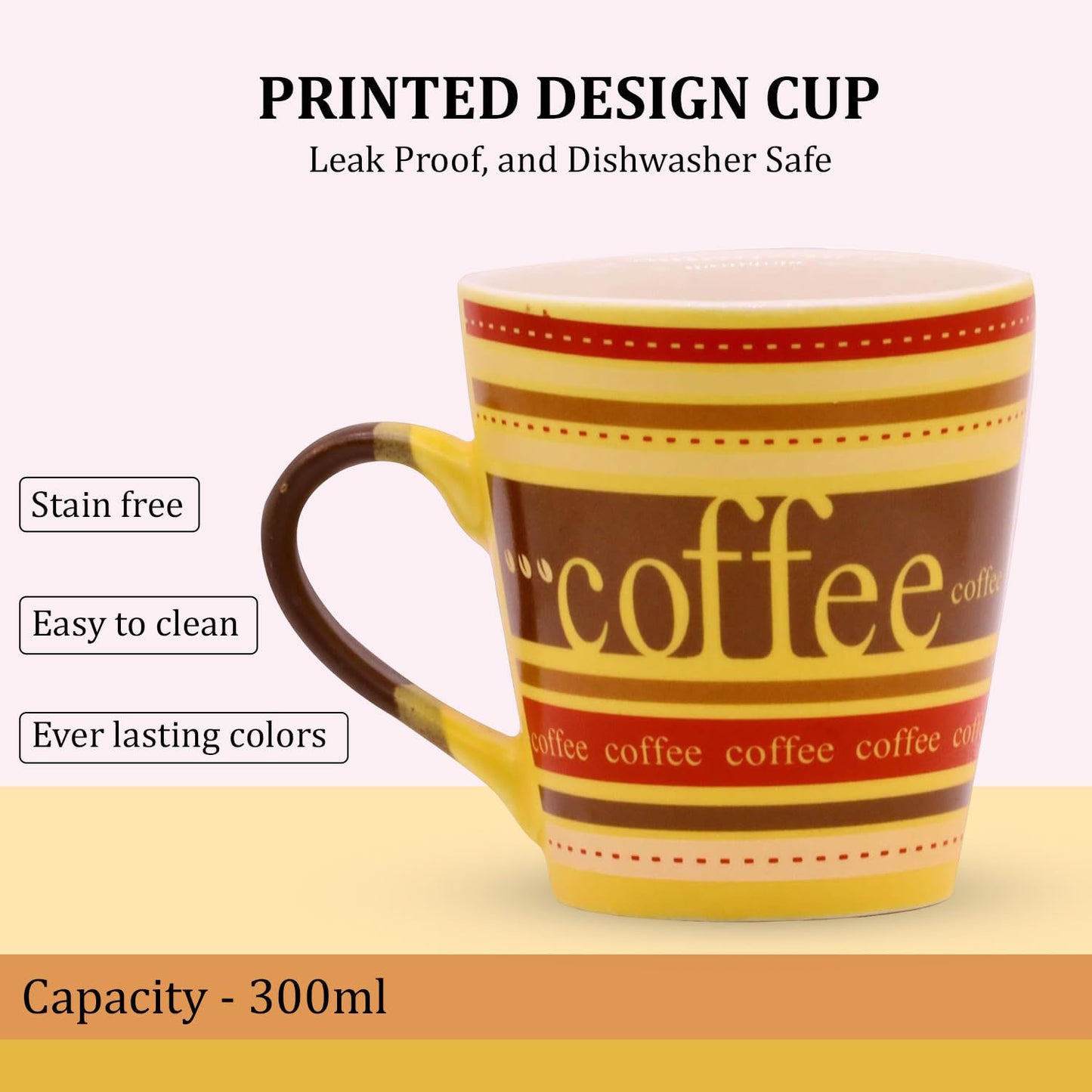 RAJ ROYAL Coffee Lining Printed Design Cups for Green Tea Coffee Milk Mug Kulhad Tea Cups for Girlfriend Boyfriend Best Friend Small Kids Couples Gift Item 300 ml (Brown)
