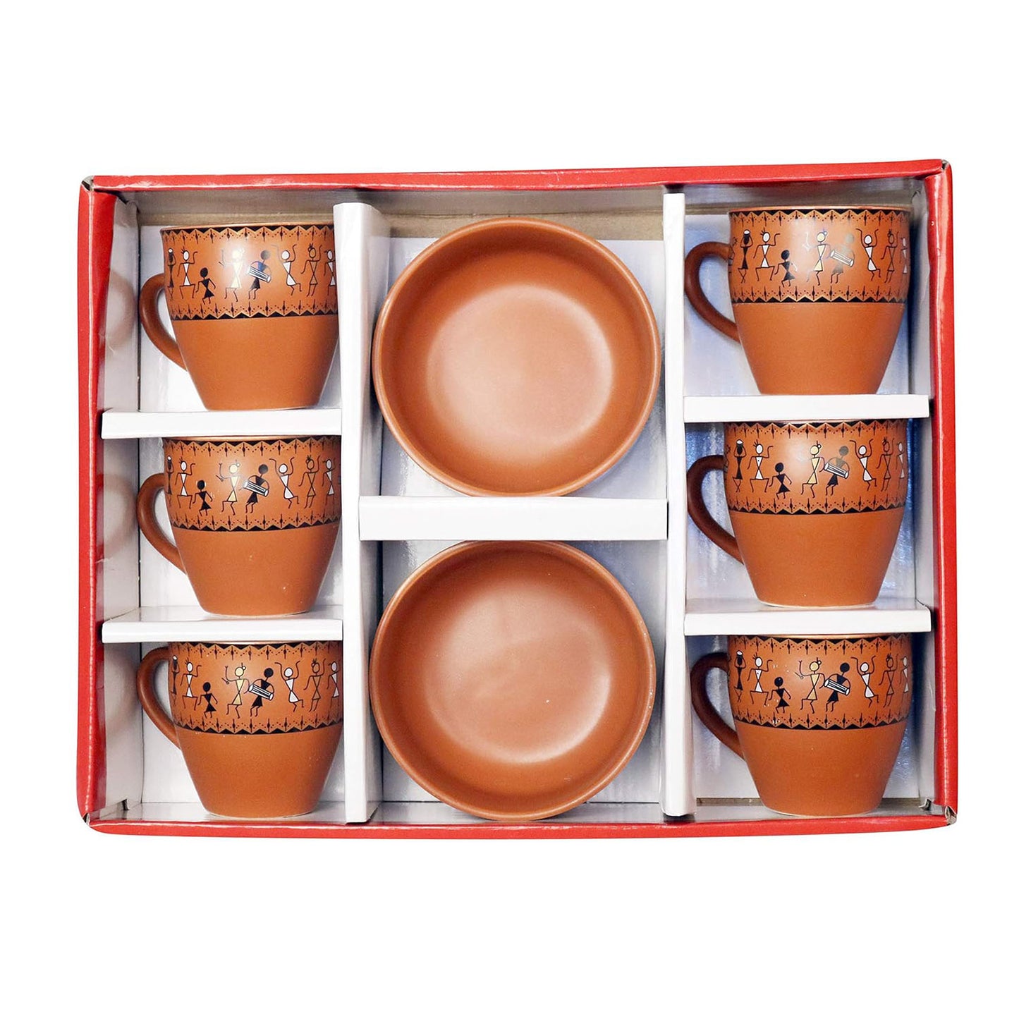 RAJ ROYAL Ceramic Fancy Printed Kulhad Tea/Coffee Cup (Set of 6 with 2 Snack Bowl)