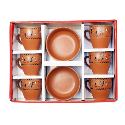 RAJ ROYAL Ceramic Fancy Printed Kulhad Tea/Coffee Cup (Set of 6 with 2 Snack Bowl)