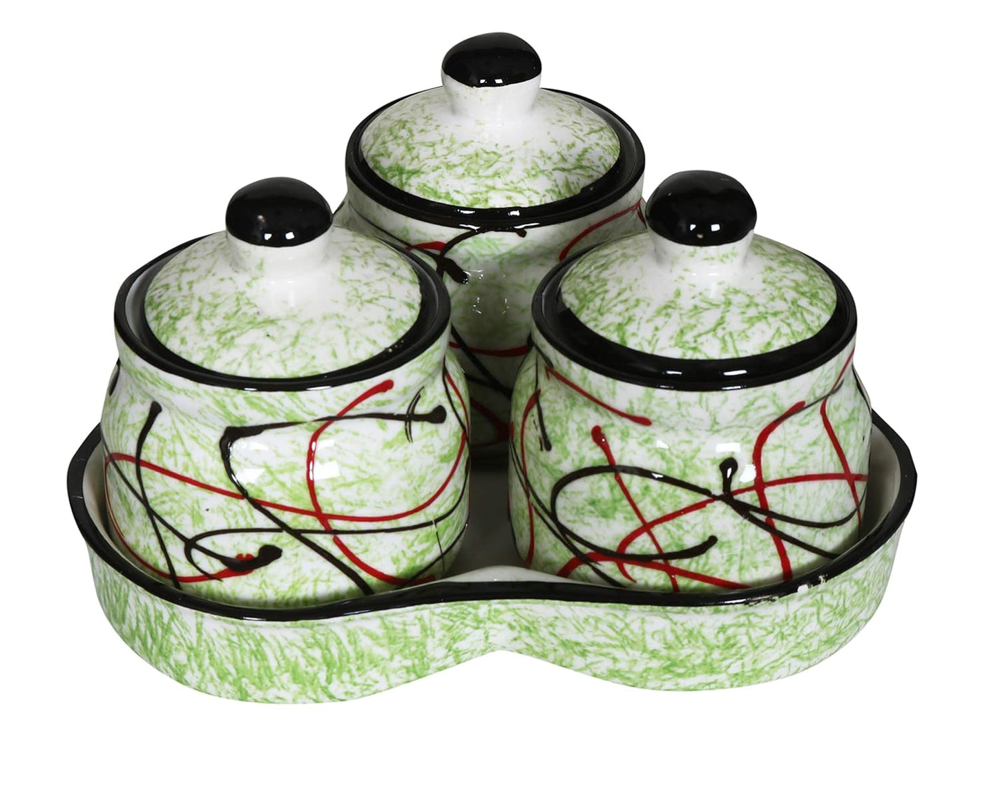RAJ ROYAL Ceramic Food Storage Container Jar for Pickle with Lid & Tray, Handmade Barni Storage Container For Chutney, Dining Table, Salt, Masala
