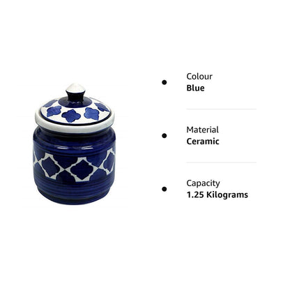RAJ ROYAL Ceramic Storage Container Jar with Lid Storage Canister (Blue) -1.25 kg
