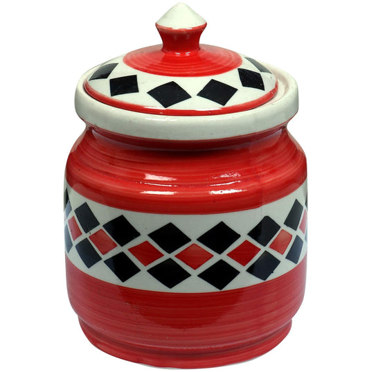 RAJ ROYAL Ceramic Storage Container Jar with Lid Storage Canister for Home Kitchen (Red) -1.25 kg