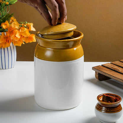 RAJ ROYAL Ceramic Pottery Hand Painted Cornichon Crockery Pulses Dry Fruit Tea Pickle Coffee Multipurpose Food Storage Jar Container with Lid For Kitchen Home