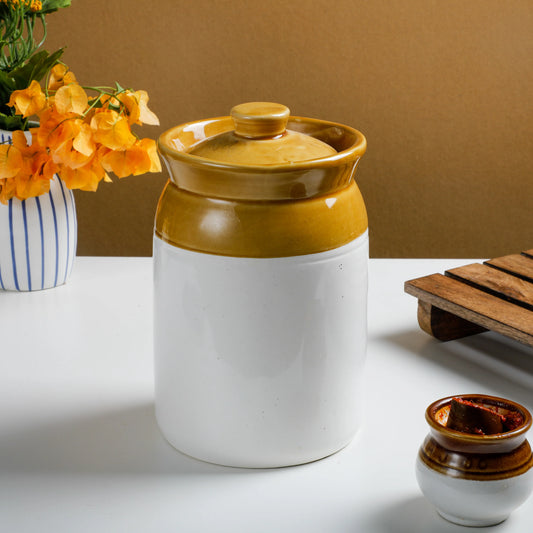 RAJ ROYAL Ceramic Pottery Hand Painted Cornichon Crockery Pulses Dry Fruit Tea Pickle Coffee Multipurpose Food Storage Jar Container with Lid For Kitchen Home