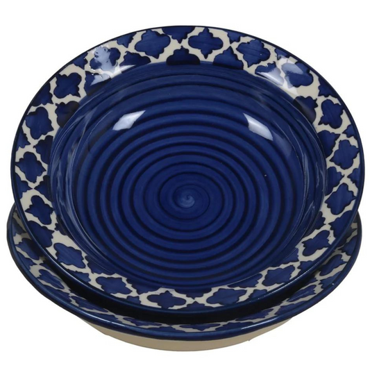 RAJ ROYAL Ceramic Hand-Painted Microwave & Oven Safe Pasta Plate| Soup Plate | Snack Plates - Set of 2 Plates (10 Inch, Seashell Blue)