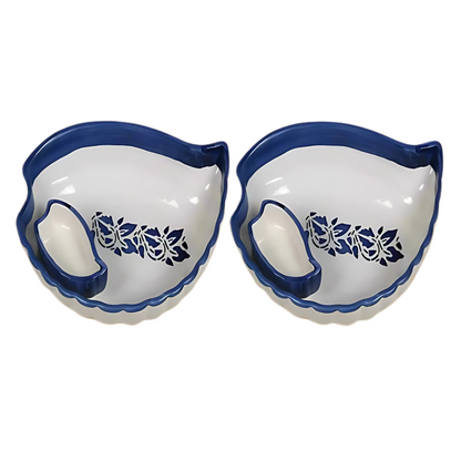 Ceramic Plate for Nasta Samosa Tray Serving with Attached Small Chutney Bowl