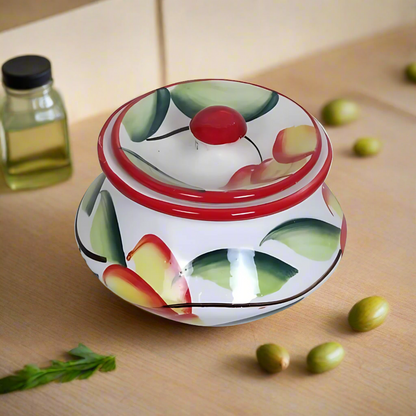 RAJ ROYAL Hand Painted Ceramic Storage Jar and Tray for Pickle Dry Fruits Multipurpose Storage Jar Conatiner with Lid for Home Living Room Dining Room Kitchen Storage Canister (Set of 4) (Multicolour)