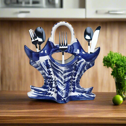 RAJ ROYAL Ceramic Cutlery Organizer Spoon Holder Kitchen Cum Stationary Stand for Dining Room Living Room Home (Blue)