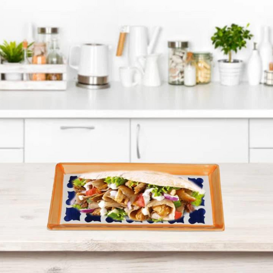 Raj Royal Hand Painted Ceramic Rectangular Serving Tray for Serving Sweets, Cookies, Dry Fruits and Other Snacks Microwave Safe Platter for Dining Rooms Home Hotel (1 Piece)