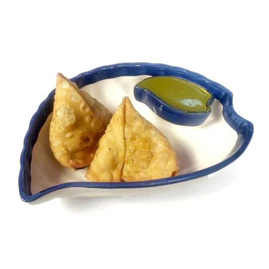 RAJ ROYAL Ceramic Serving Platter Hand Painted with Attached Small Chutney Bowl - 2 Piece