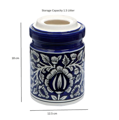 RAJ ROYAL Blue Pottery Hand Painted Mughal Ceramic Storage Pickle Jar for Home, 2 KG