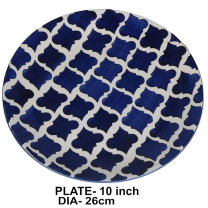RAJ ROYAL Multipurpose Microwave Safe Ceramic Hand Painted Dinner Plates 10 Inch Dinnerware Serving Plate Set of 2 Plates (Seashell Blue)