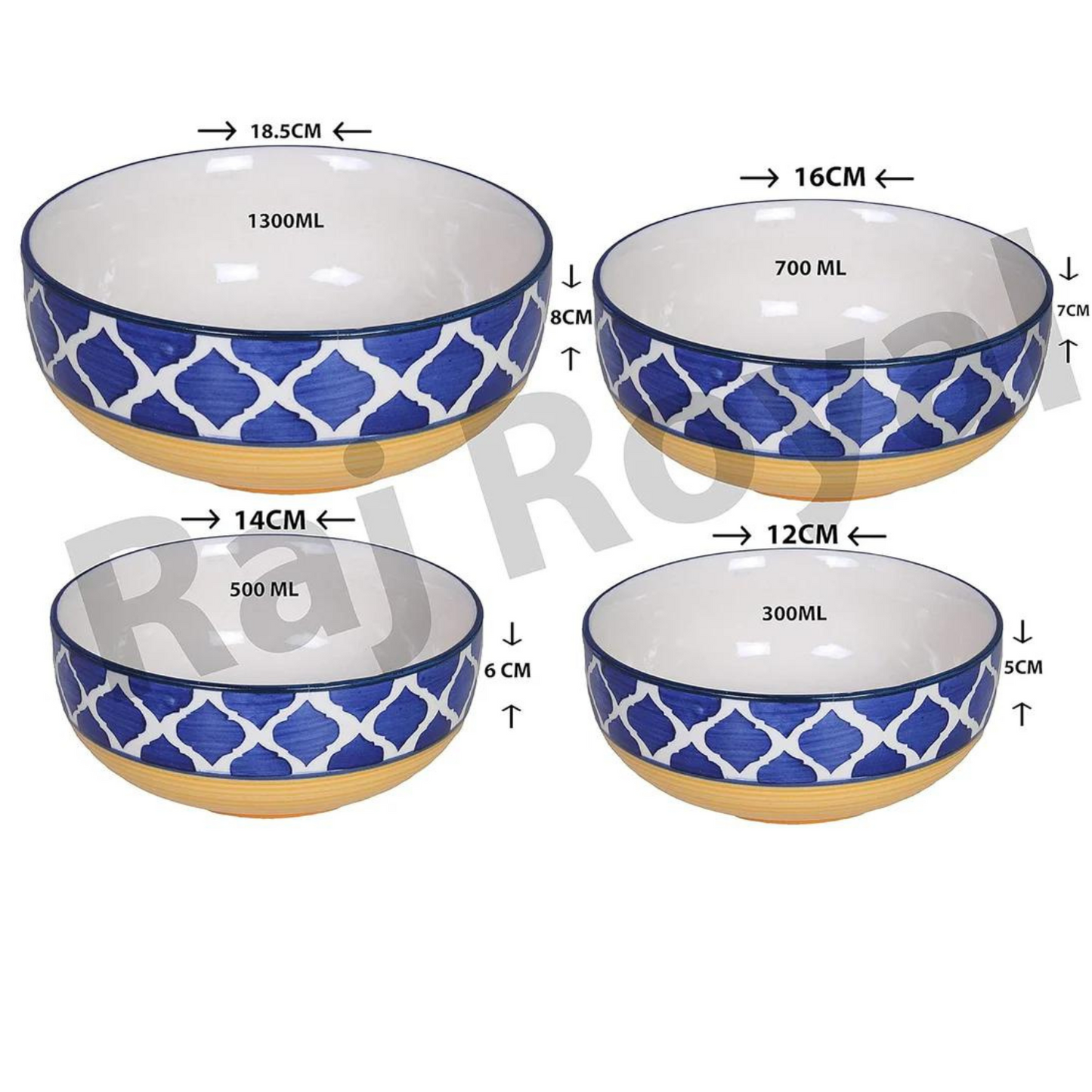 RAJ ROYAL Handmade Ceramic Serveware Bowls Dessert Latest Green Design Bowl Dinner Set of 4 Pc's as a Kitchen Serving Set Pudding Multipurpose Katori for Serving Dish in Home