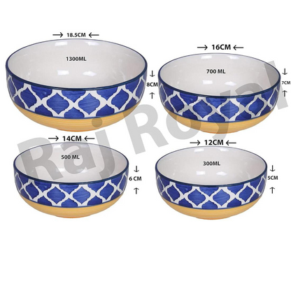RAJ ROYAL Handmade Ceramic Serveware Bowls Dessert Latest Green Design Bowl Dinner Set of 4 Pc's as a Kitchen Serving Set Pudding Multipurpose Katori for Serving Dish in Home