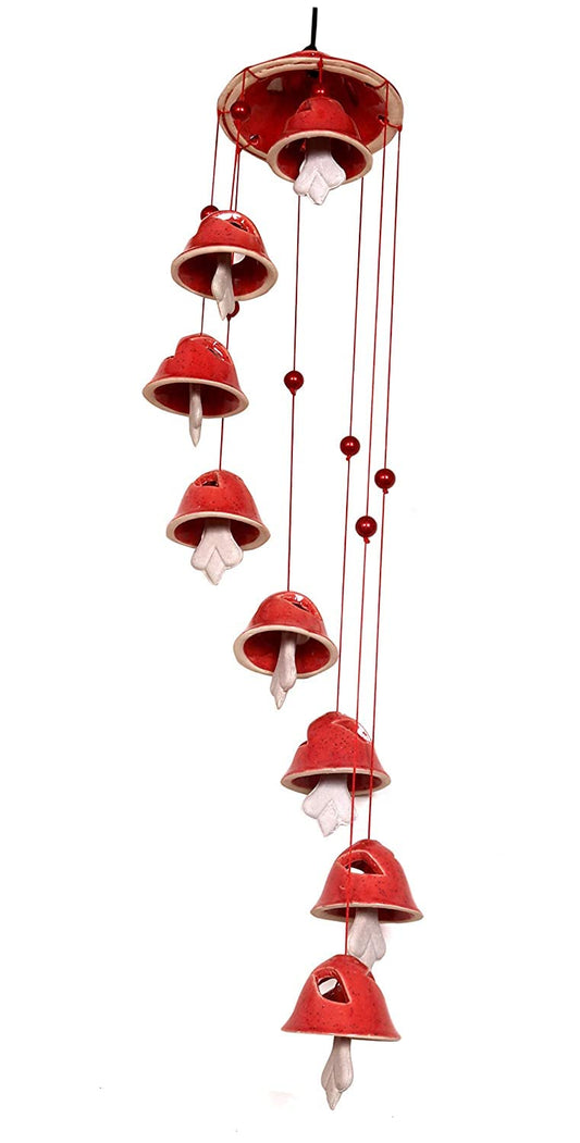 RAJ@ROYAL® Handcrafted Ceramic Wind Chime for Living Room Balcony Handmade Decorative for Garden Home Office Shop Decoration Gift for Friends and Family 8 Bells Red