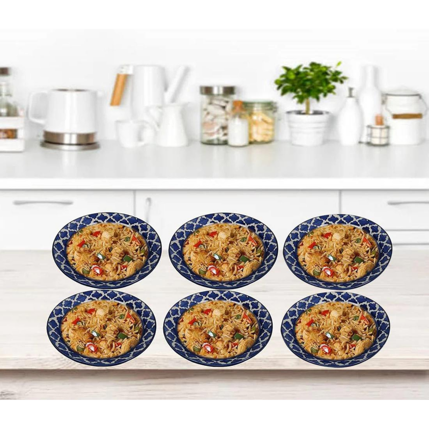 RAJ ROYAL Ceramic Hand-Painted Microwave & Oven Safe Pasta Plate| Soup Plate | Snack Plates - Set of 2 Plates (10 Inch, Seashell Blue)