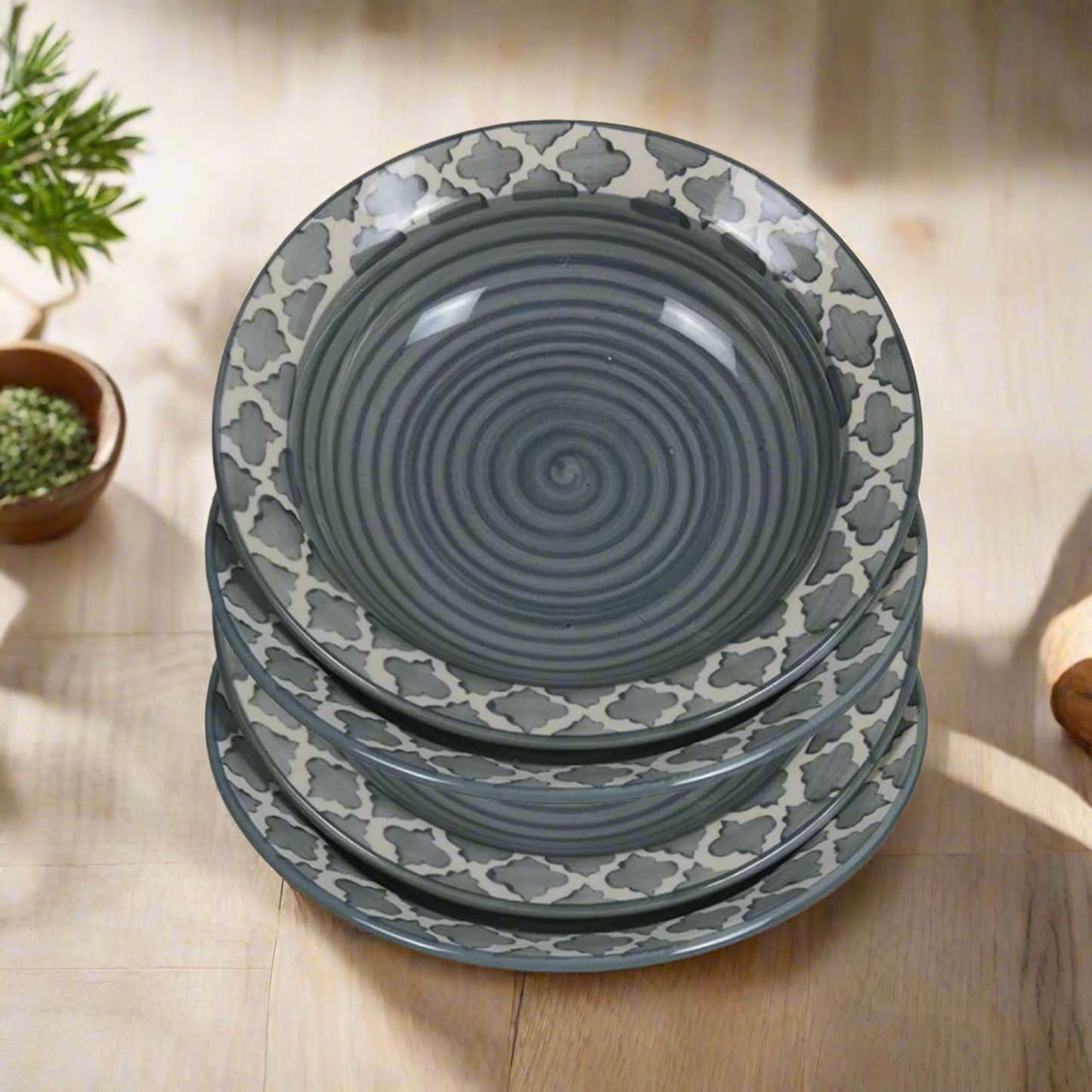 Ceramic Microwave & Oven Safe Plate Set of 4 Plates (7 Inch, Seashell)