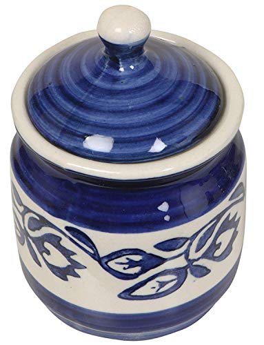 RAJ ROYAL Ceramic Food Storage Container with Lid & Tray - Set of 3-Storage Canister, Colour – Blue Cornichon Jar - Size: Height 2.9" x Diameter: 2.9", Capacity-200 Gm. Each