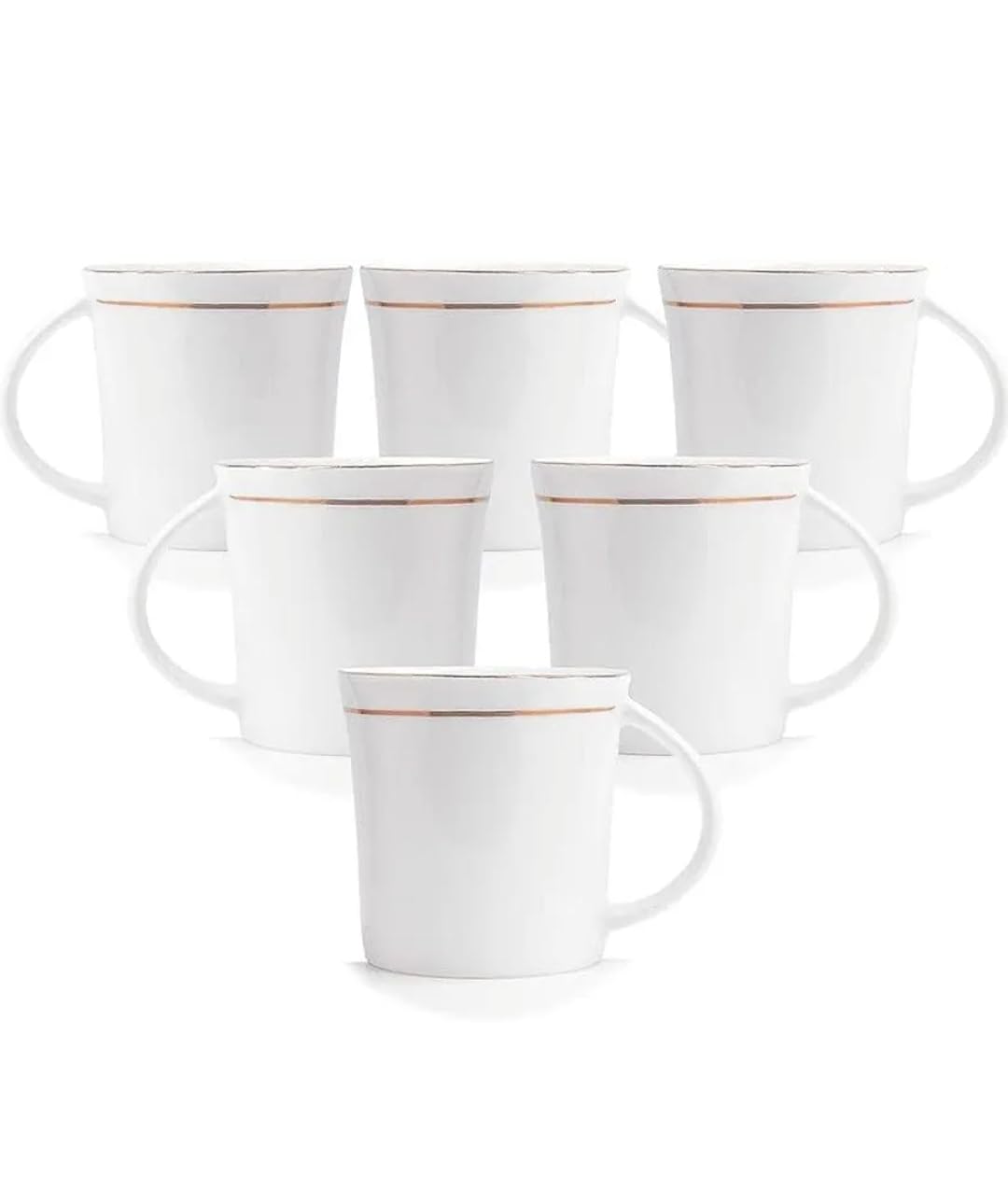 RAJ ROYAL Bone China Tea Coffee Cup Set Plain with Gold Line (Set of 6, 125 ML Each)