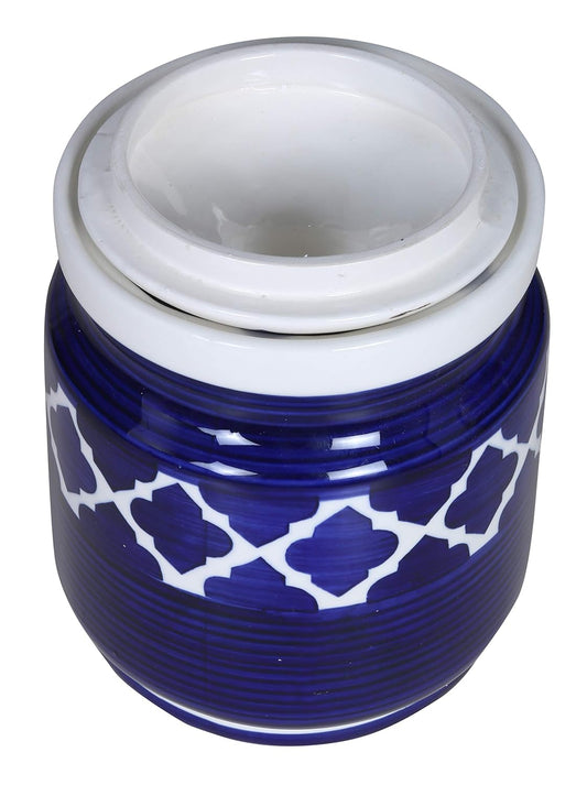 RAJ ROYAL Pottery Multipurpose Ceramic Jar Hand Painted Storage Container with Lid for Living Room Kitchen Home (3 KG, Blue)
