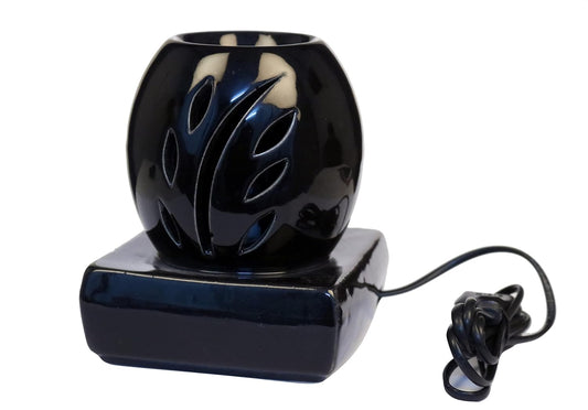 RAJ@ROYAL® Black Oval Shaped Ceramic Electric Aroma Diffuser Essential Oil Burner Air Freshener for Home SPA Office Decor (15 x 12 cm, Black)