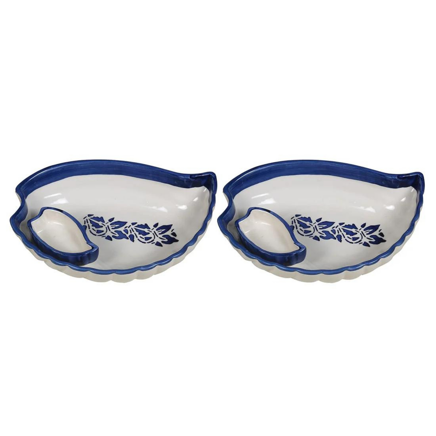 RAJ ROYAL Ceramic Serving Platter Hand Painted with Attached Small Chutney Bowl - 2 Piece