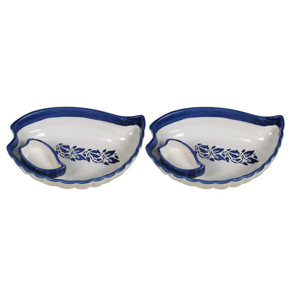 RAJ ROYAL Ceramic Serving Platter Hand Painted with Attached Small Chutney Bowl - 2 Piece