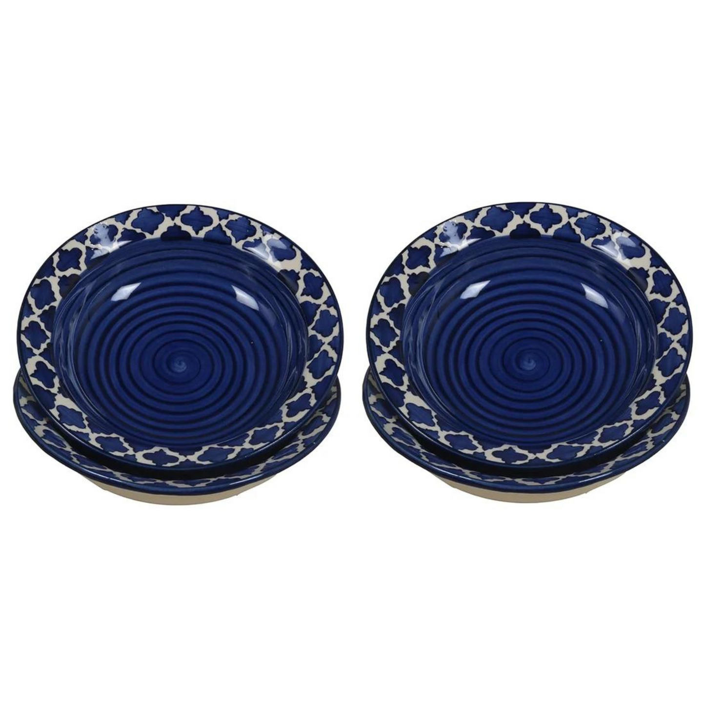 RAJ ROYAL Ceramic Hand-Painted Microwave & Oven Safe Pasta Plate| Soup Plate | Snack Plates - Set of 2 Plates (10 Inch, Seashell Blue)