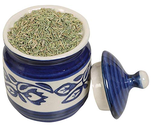 RAJ ROYAL Ceramic Food Storage Container with Lid & Tray - Set of 3-Storage Canister, Colour – Blue Cornichon Jar - Size: Height 2.9" x Diameter: 2.9", Capacity-200 Gm. Each