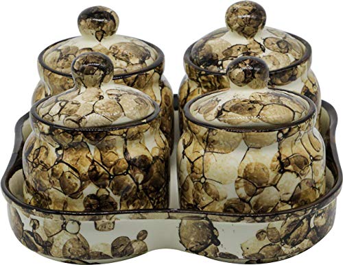 RAJ ROYAL Ceramic Food Storage Container with Lid & Tray - Set of 4-Storage Canister,Color – Luster Brown , Cornichon Jar - Size: Height 2.9" x Diameter : 2.9", Capacity-200 GM Each